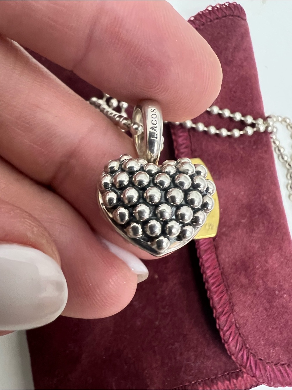 LAGOS Sterling Silver Caviar Beaded Heart Pendant Necklace - Picture 9 of 16
